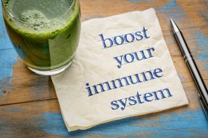 boost your immune system printed on napkin and green juice